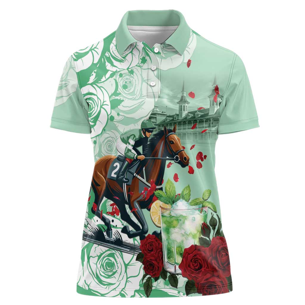 Kentucky Horse Racing Women Polo Shirt Churchill Downs Derby Mint Julep Cocktail