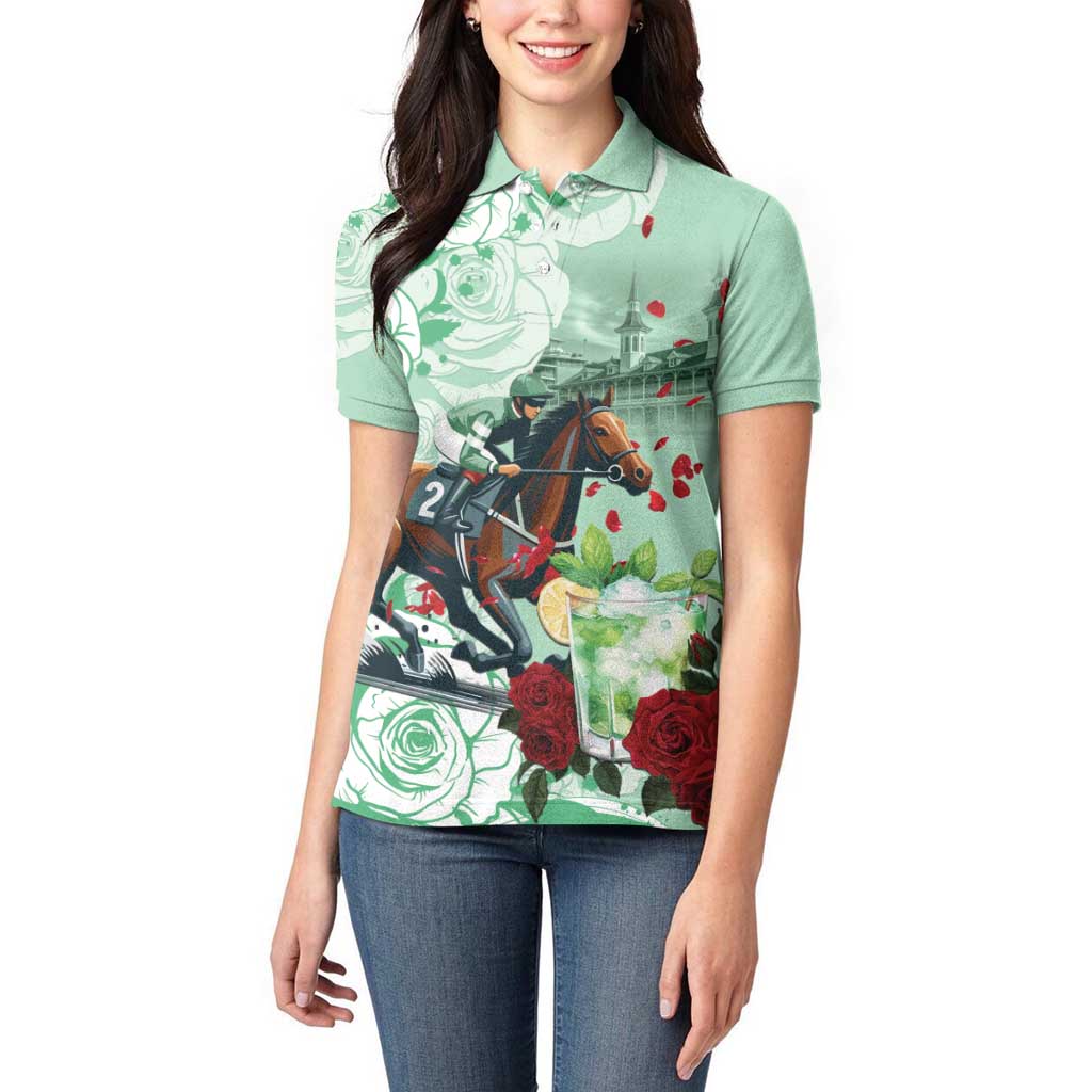 Kentucky Horse Racing Women Polo Shirt Churchill Downs Derby Mint Julep Cocktail