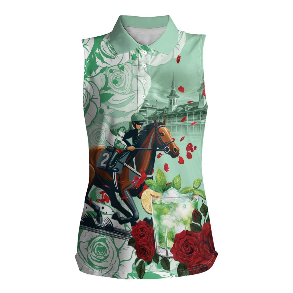 Kentucky Horse Racing Women Sleeveless Polo Shirt Churchill Downs Derby Mint Julep Cocktail