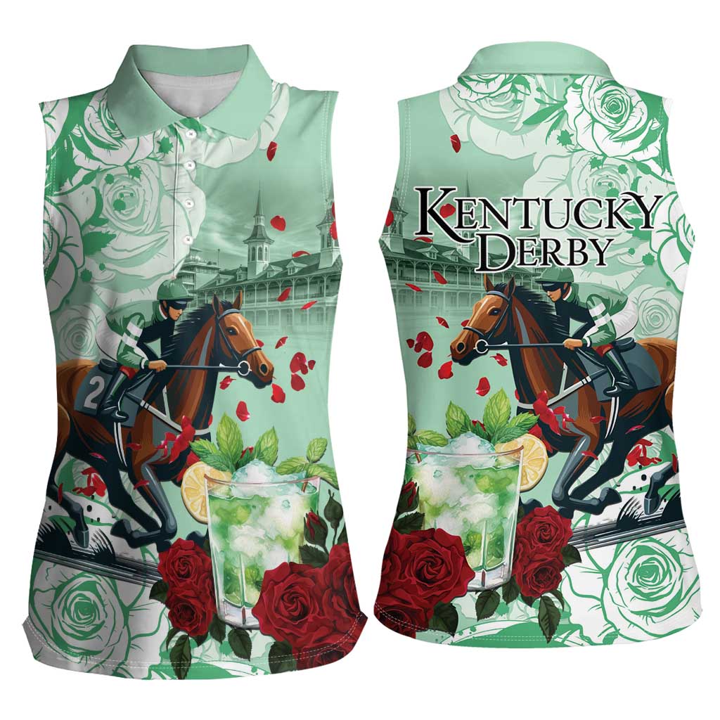 Kentucky Horse Racing Women Sleeveless Polo Shirt Churchill Downs Derby Mint Julep Cocktail