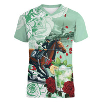 Kentucky Horse Racing Women V-Neck T-Shirt Churchill Downs Derby Mint Julep Cocktail