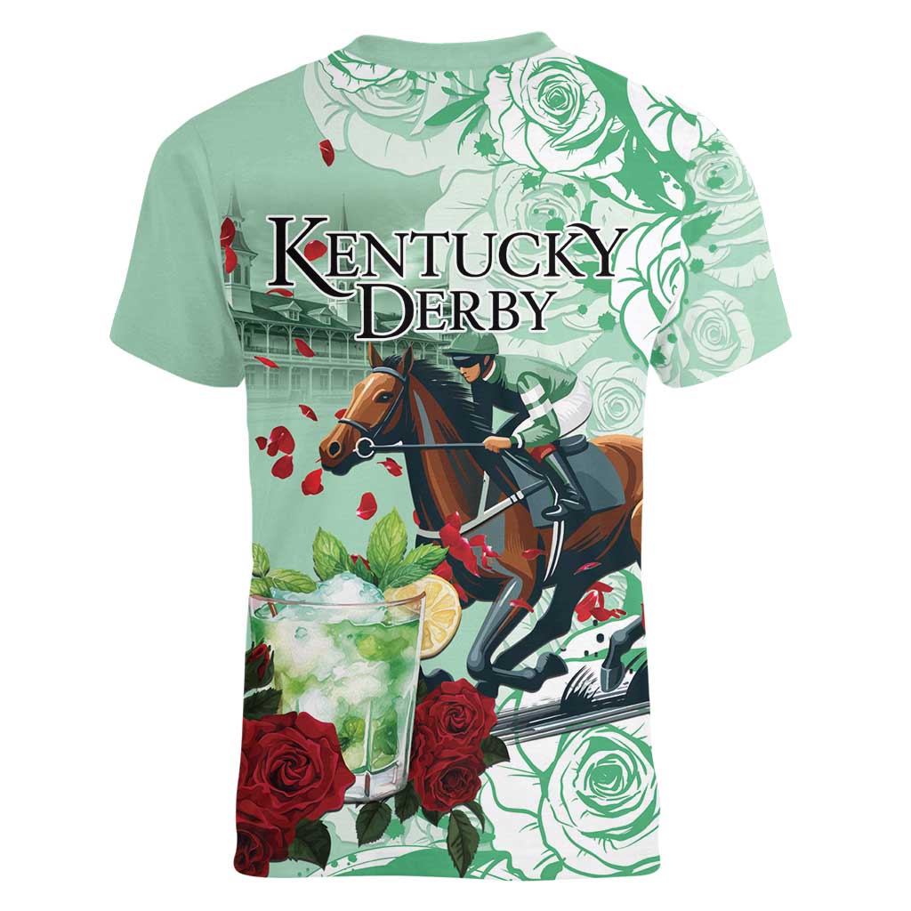 Kentucky Horse Racing Women V-Neck T-Shirt Churchill Downs Derby Mint Julep Cocktail