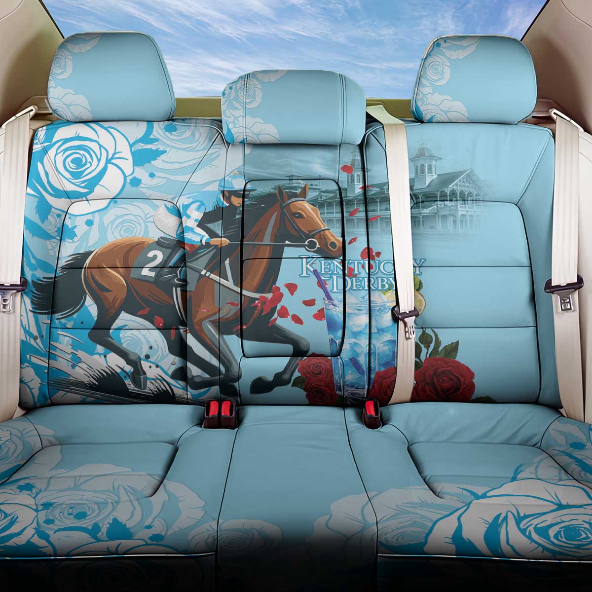 Kentucky Horse Racing Back Car Seat Cover Churchill Downs Derby Blueberry Mint Julep Cocktail