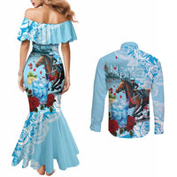 Kentucky Horse Racing Couples Matching Mermaid Dress and Long Sleeve Button Shirt Churchill Downs Derby Blueberry Mint Julep Cocktail