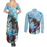 Kentucky Horse Racing Couples Matching Summer Maxi Dress and Long Sleeve Button Shirt Churchill Downs Derby Blueberry Mint Julep Cocktail