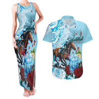 Kentucky Horse Racing Couples Matching Tank Maxi Dress and Hawaiian Shirt Churchill Downs Derby Blueberry Mint Julep Cocktail