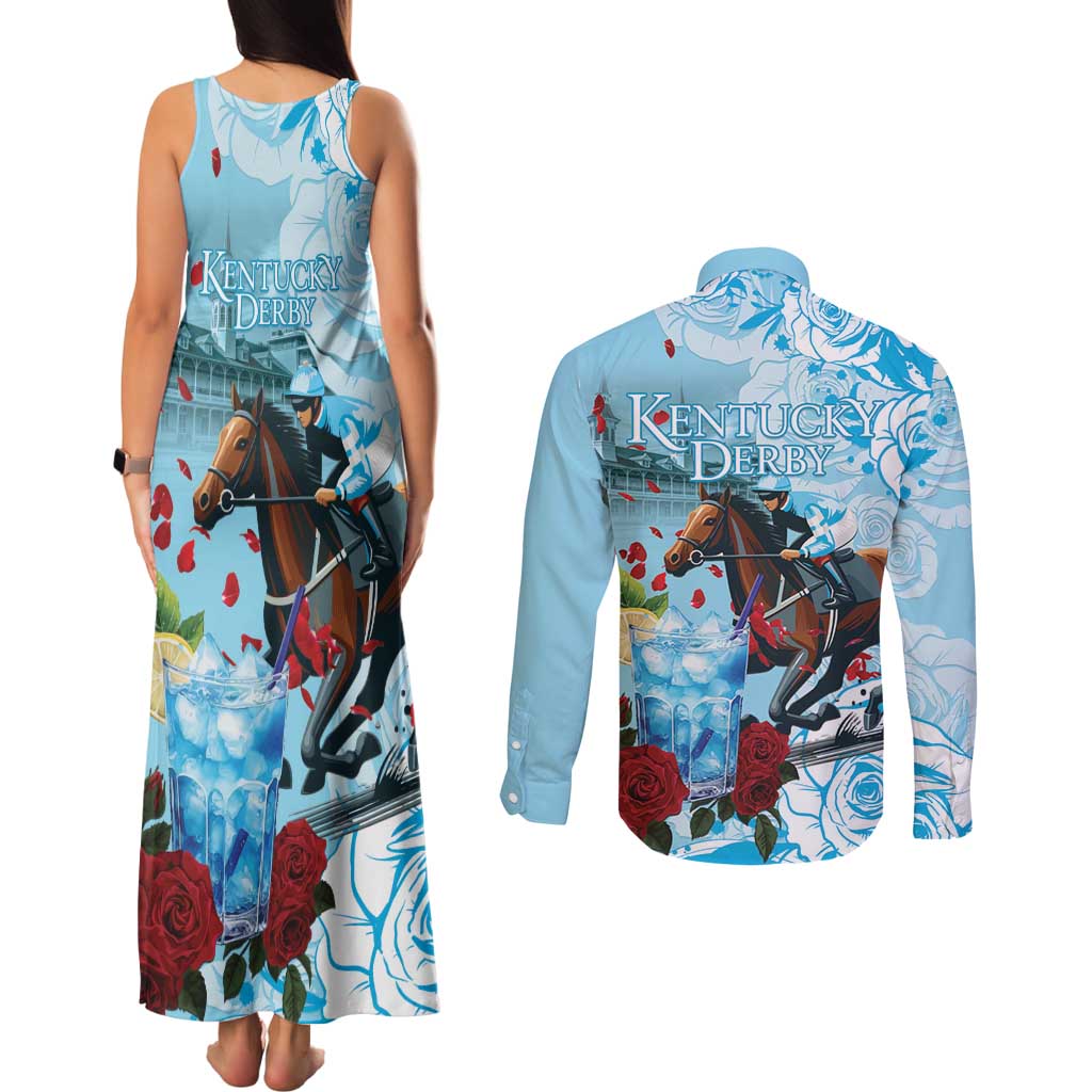 Kentucky Horse Racing Couples Matching Tank Maxi Dress and Long Sleeve Button Shirt Churchill Downs Derby Blueberry Mint Julep Cocktail