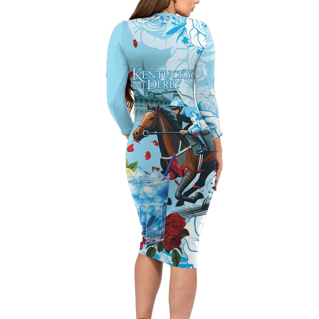 Kentucky Horse Racing Family Matching Long Sleeve Bodycon Dress and Hawaiian Shirt Churchill Downs Derby Blueberry Mint Julep Cocktail