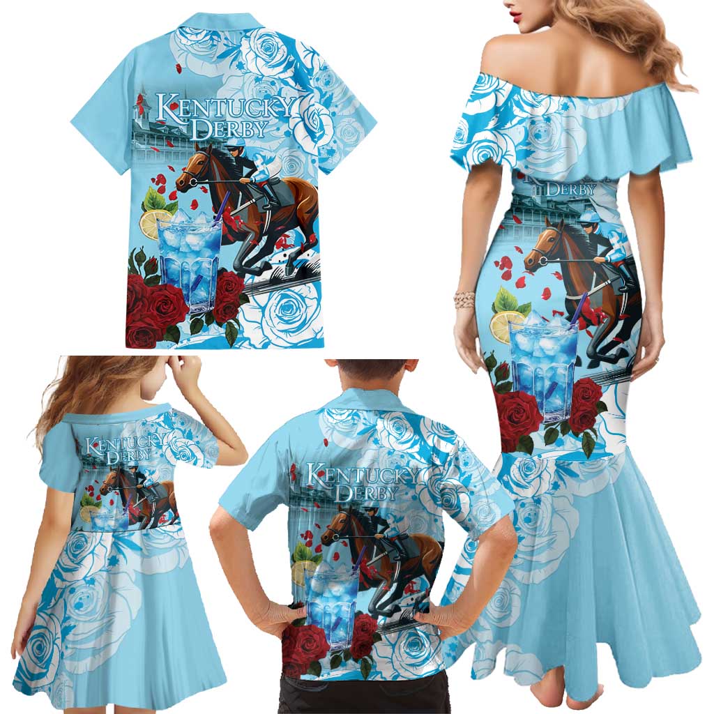 Kentucky Horse Racing Family Matching Mermaid Dress and Hawaiian Shirt Churchill Downs Derby Blueberry Mint Julep Cocktail