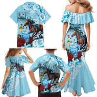 Kentucky Horse Racing Family Matching Mermaid Dress and Hawaiian Shirt Churchill Downs Derby Blueberry Mint Julep Cocktail