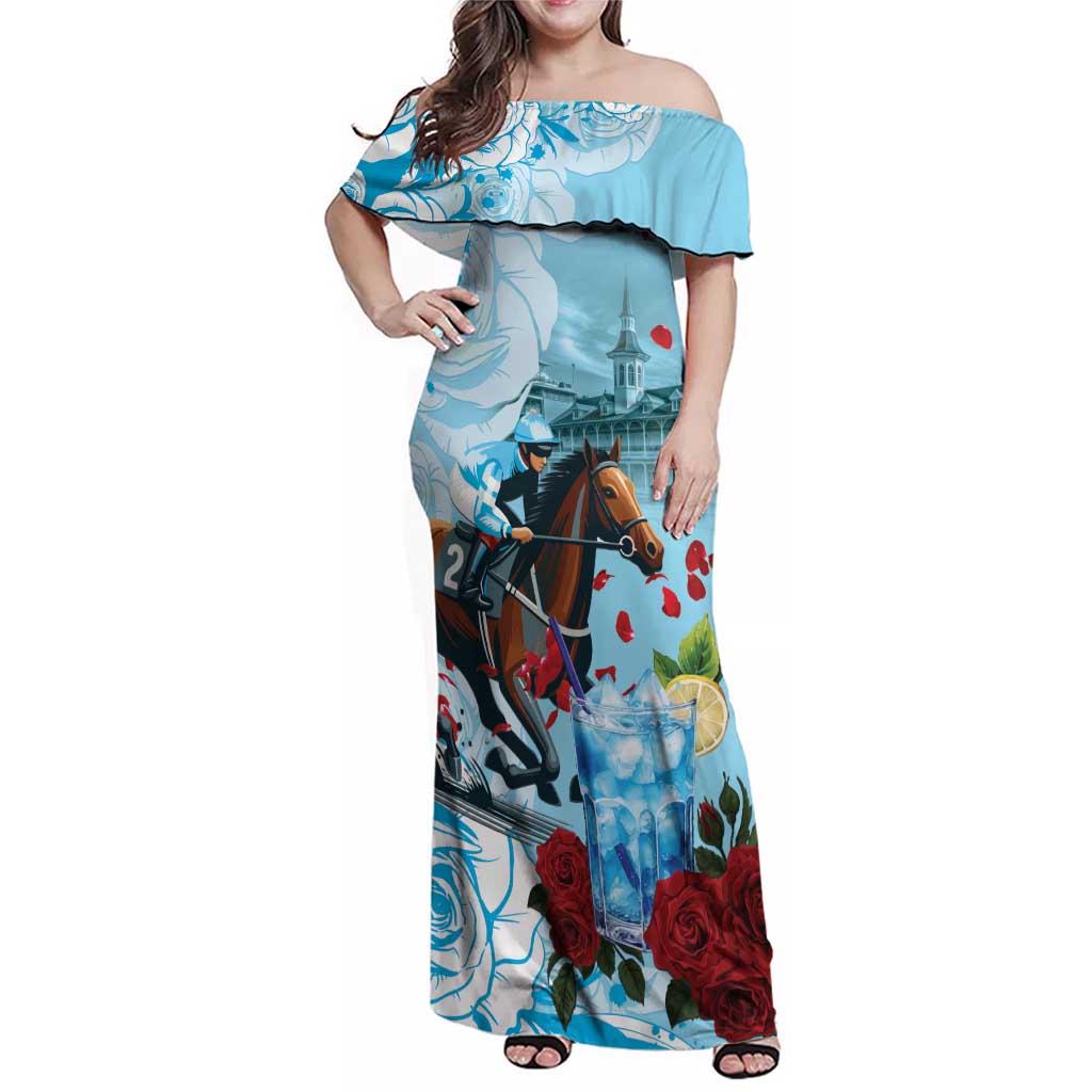 Kentucky Horse Racing Family Matching Off Shoulder Maxi Dress and Hawaiian Shirt Churchill Downs Derby Blueberry Mint Julep Cocktail