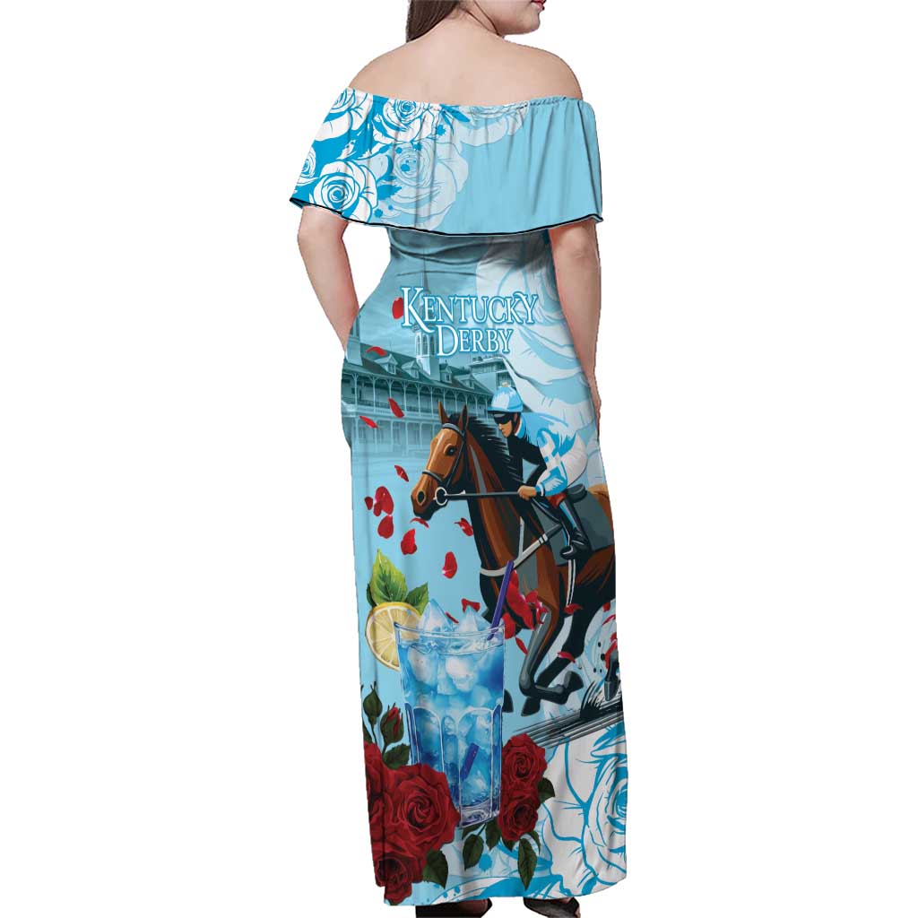 Kentucky Horse Racing Family Matching Off Shoulder Maxi Dress and Hawaiian Shirt Churchill Downs Derby Blueberry Mint Julep Cocktail