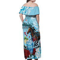 Kentucky Horse Racing Family Matching Off Shoulder Maxi Dress and Hawaiian Shirt Churchill Downs Derby Blueberry Mint Julep Cocktail