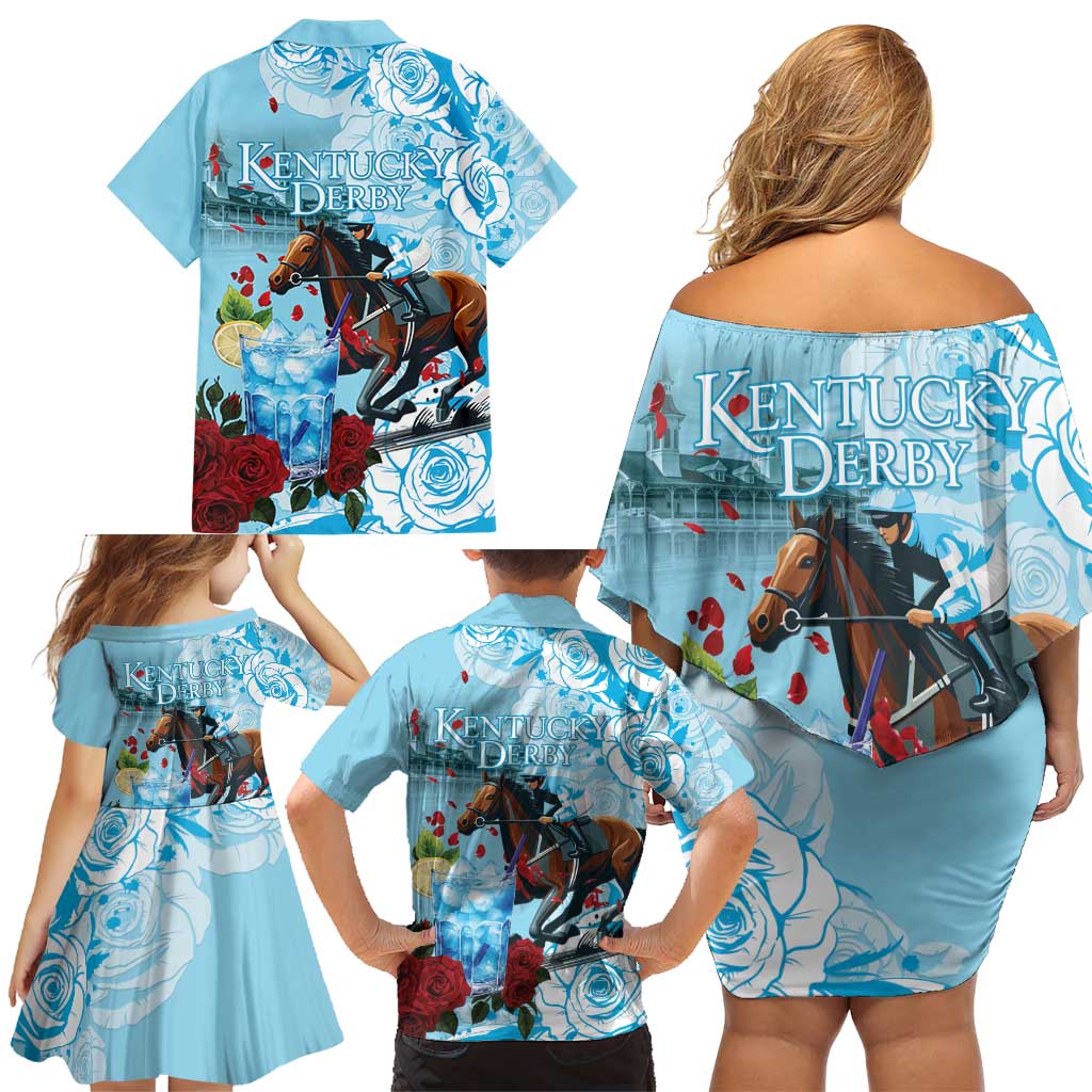 Kentucky Horse Racing Family Matching Off Shoulder Short Dress and Hawaiian Shirt Churchill Downs Derby Blueberry Mint Julep Cocktail