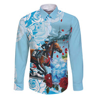 Kentucky Horse Racing Family Matching Off Shoulder Short Dress and Hawaiian Shirt Churchill Downs Derby Blueberry Mint Julep Cocktail