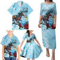 Kentucky Horse Racing Family Matching Puletasi and Hawaiian Shirt Churchill Downs Derby Blueberry Mint Julep Cocktail