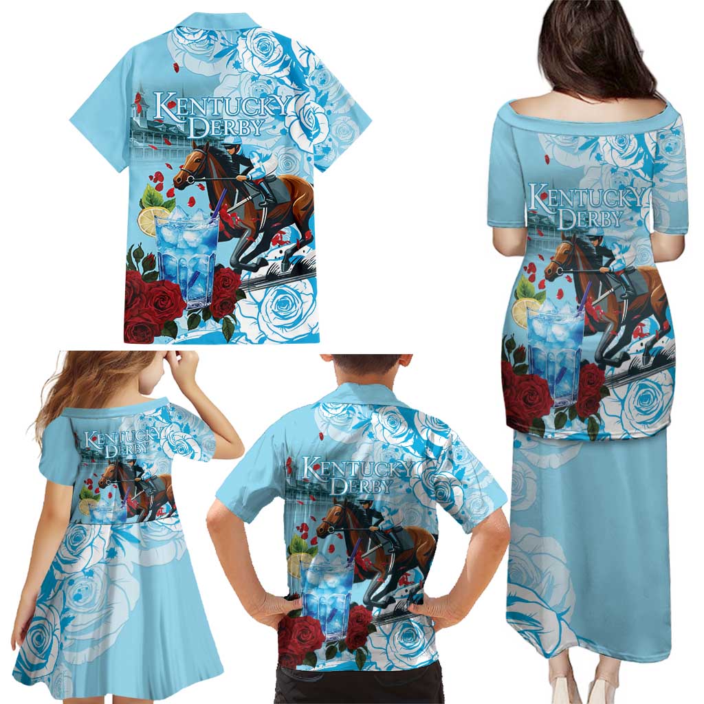 Kentucky Horse Racing Family Matching Puletasi and Hawaiian Shirt Churchill Downs Derby Blueberry Mint Julep Cocktail