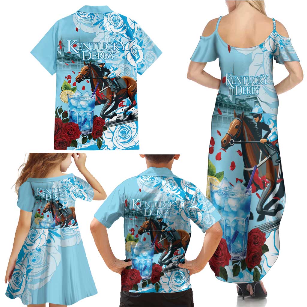 Kentucky Horse Racing Family Matching Summer Maxi Dress and Hawaiian Shirt Churchill Downs Derby Blueberry Mint Julep Cocktail