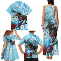 Kentucky Horse Racing Family Matching Tank Maxi Dress and Hawaiian Shirt Churchill Downs Derby Blueberry Mint Julep Cocktail