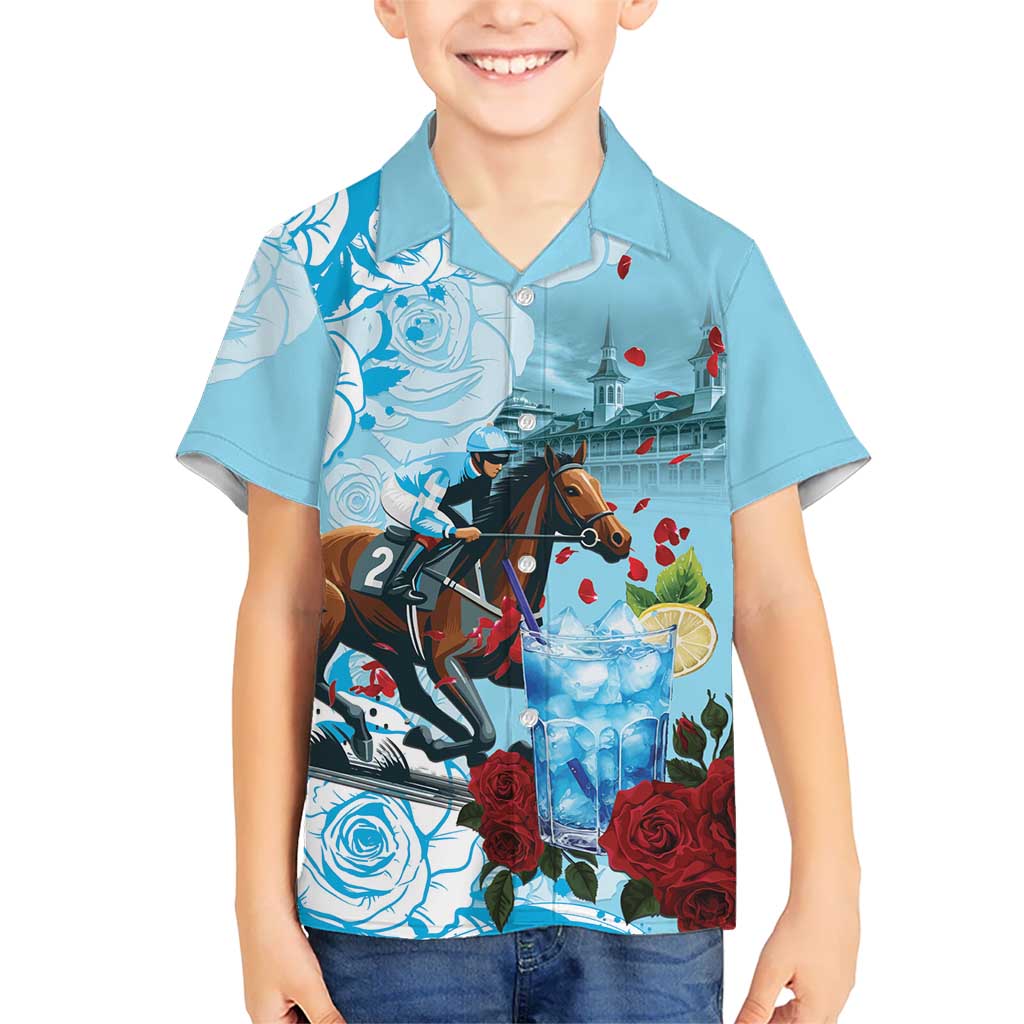Kentucky Horse Racing Kid Hawaiian Shirt Churchill Downs Derby Blueberry Mint Julep Cocktail