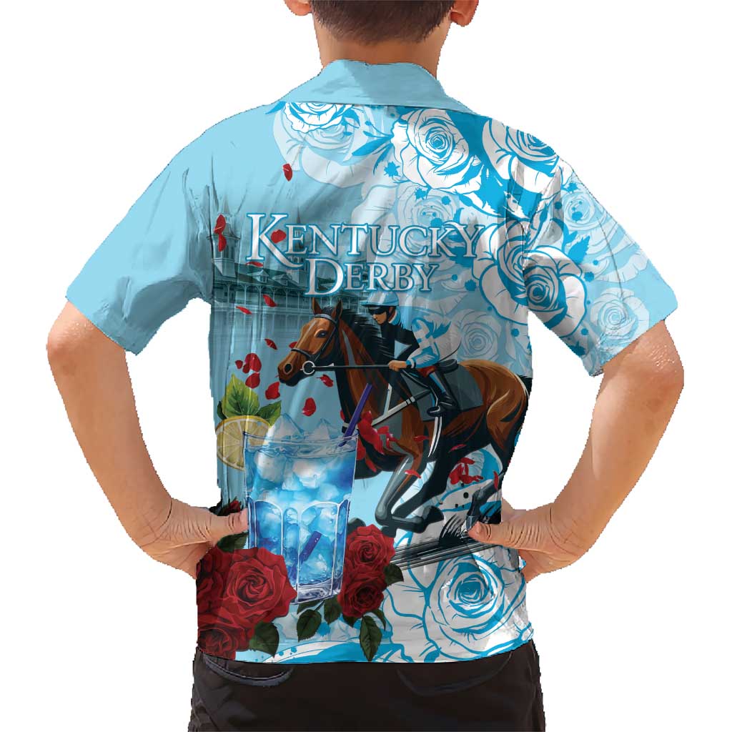 Kentucky Horse Racing Kid Hawaiian Shirt Churchill Downs Derby Blueberry Mint Julep Cocktail