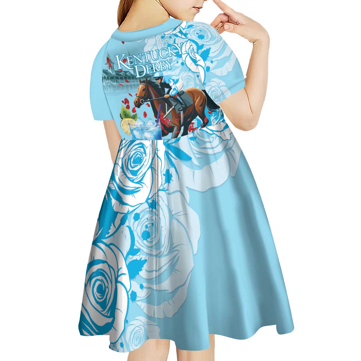 Kentucky Horse Racing Kid Short Sleeve Dress Churchill Downs Derby Blueberry Mint Julep Cocktail
