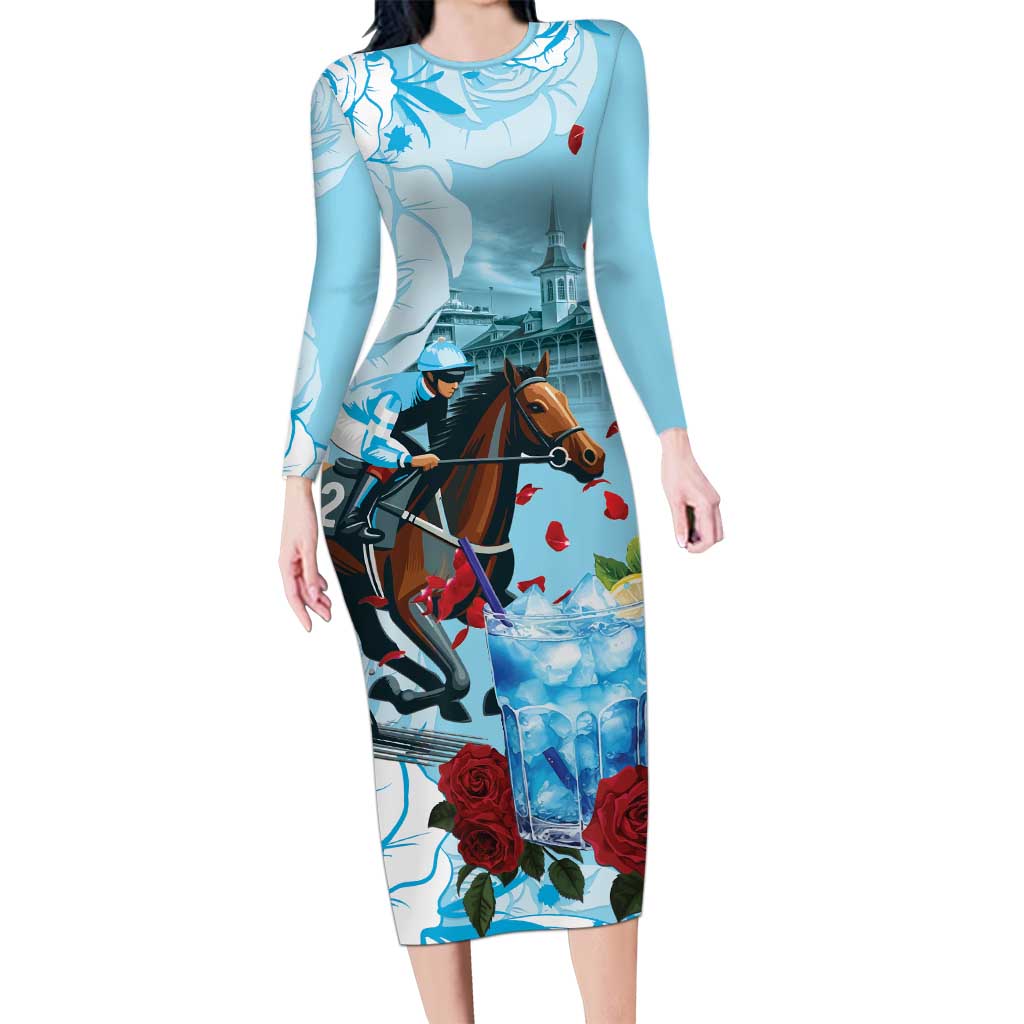 Kentucky Horse Racing Long Sleeve Bodycon Dress Churchill Downs Derby Blueberry Mint Julep Cocktail