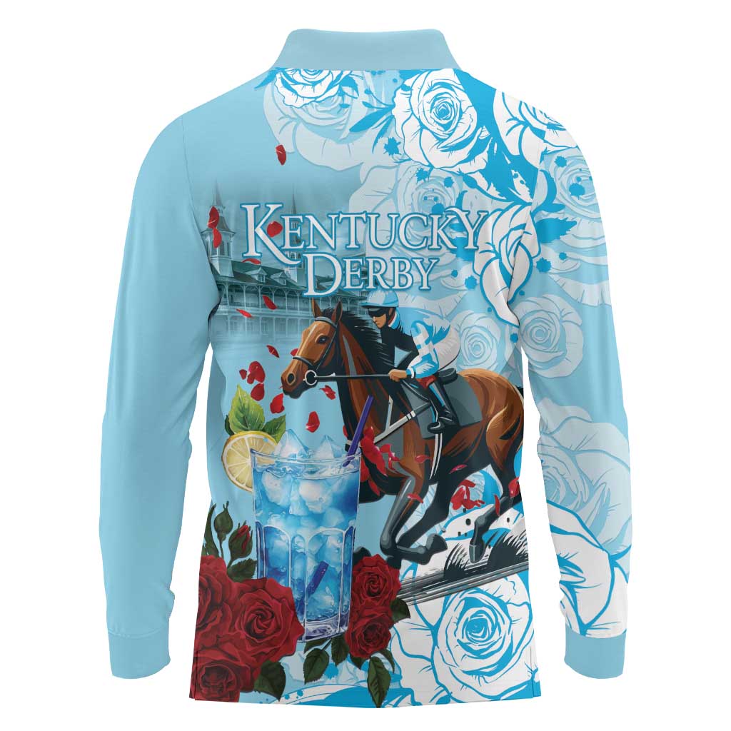 Kentucky Horse Racing Long Sleeve Polo Shirt Churchill Downs Derby Blueberry Mint Julep Cocktail