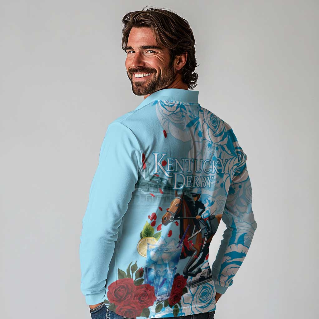 Kentucky Horse Racing Long Sleeve Polo Shirt Churchill Downs Derby Blueberry Mint Julep Cocktail