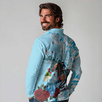 Kentucky Horse Racing Long Sleeve Polo Shirt Churchill Downs Derby Blueberry Mint Julep Cocktail