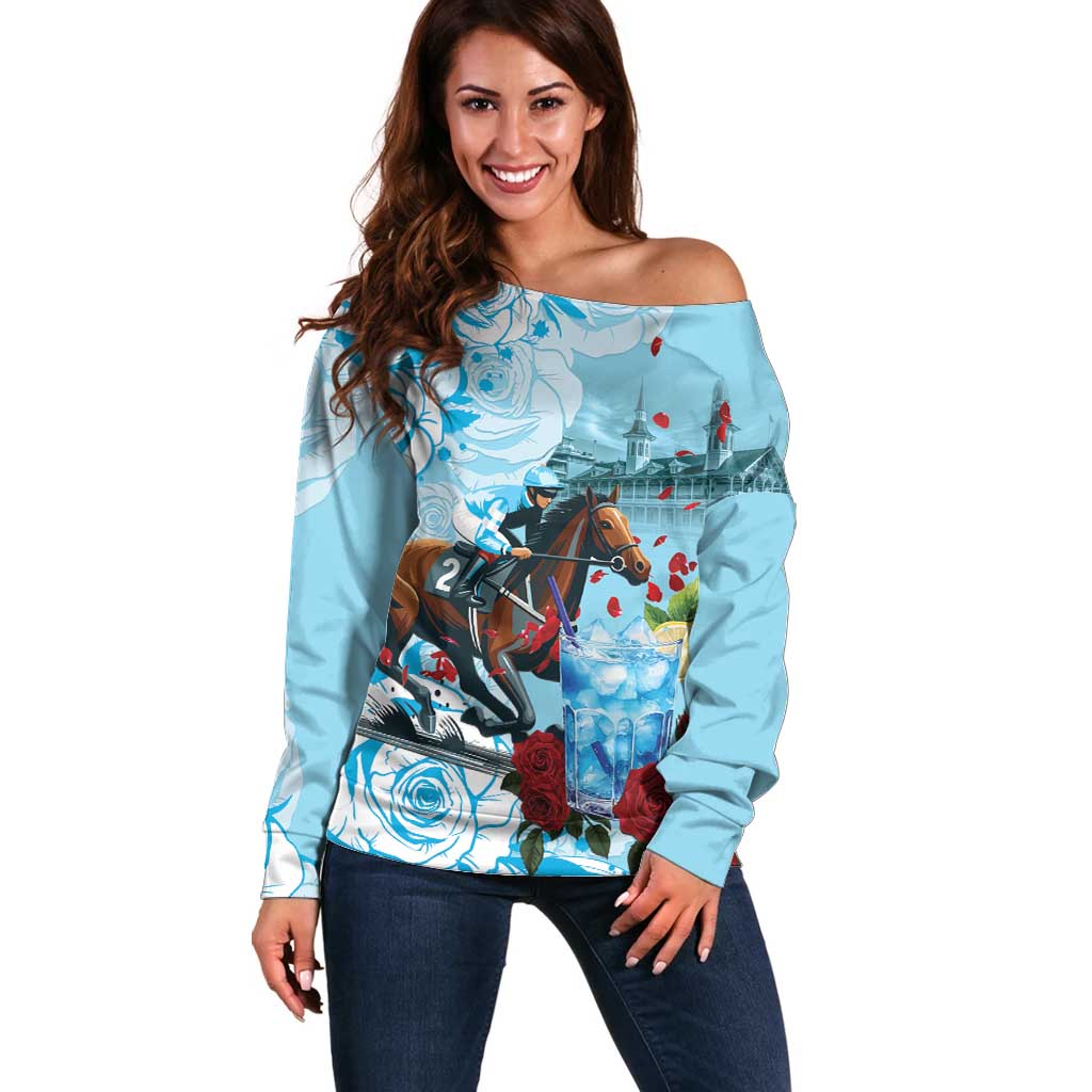 Kentucky Horse Racing Off Shoulder Sweater Churchill Downs Derby Blueberry Mint Julep Cocktail