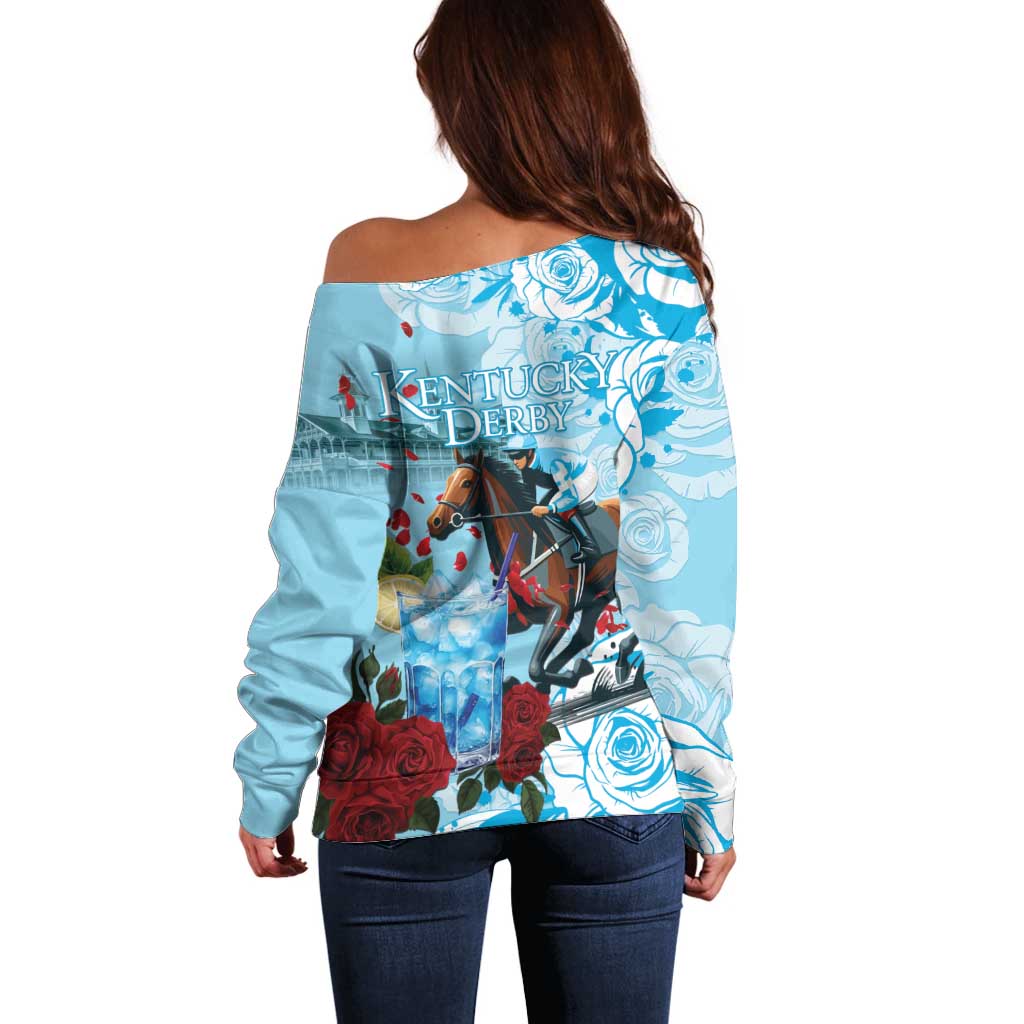 Kentucky Horse Racing Off Shoulder Sweater Churchill Downs Derby Blueberry Mint Julep Cocktail