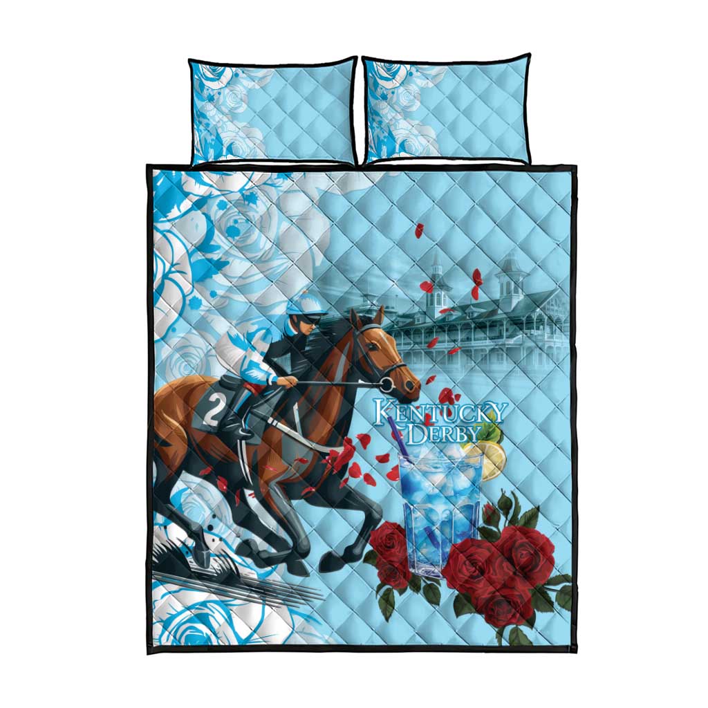 Kentucky Horse Racing Quilt Bed Set Churchill Downs Derby Blueberry Mint Julep Cocktail