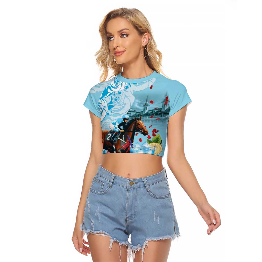 Kentucky Horse Racing Raglan Cropped T Shirt Churchill Downs Derby Blueberry Mint Julep Cocktail