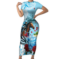 Kentucky Horse Racing Short Sleeve Bodycon Dress Churchill Downs Derby Blueberry Mint Julep Cocktail