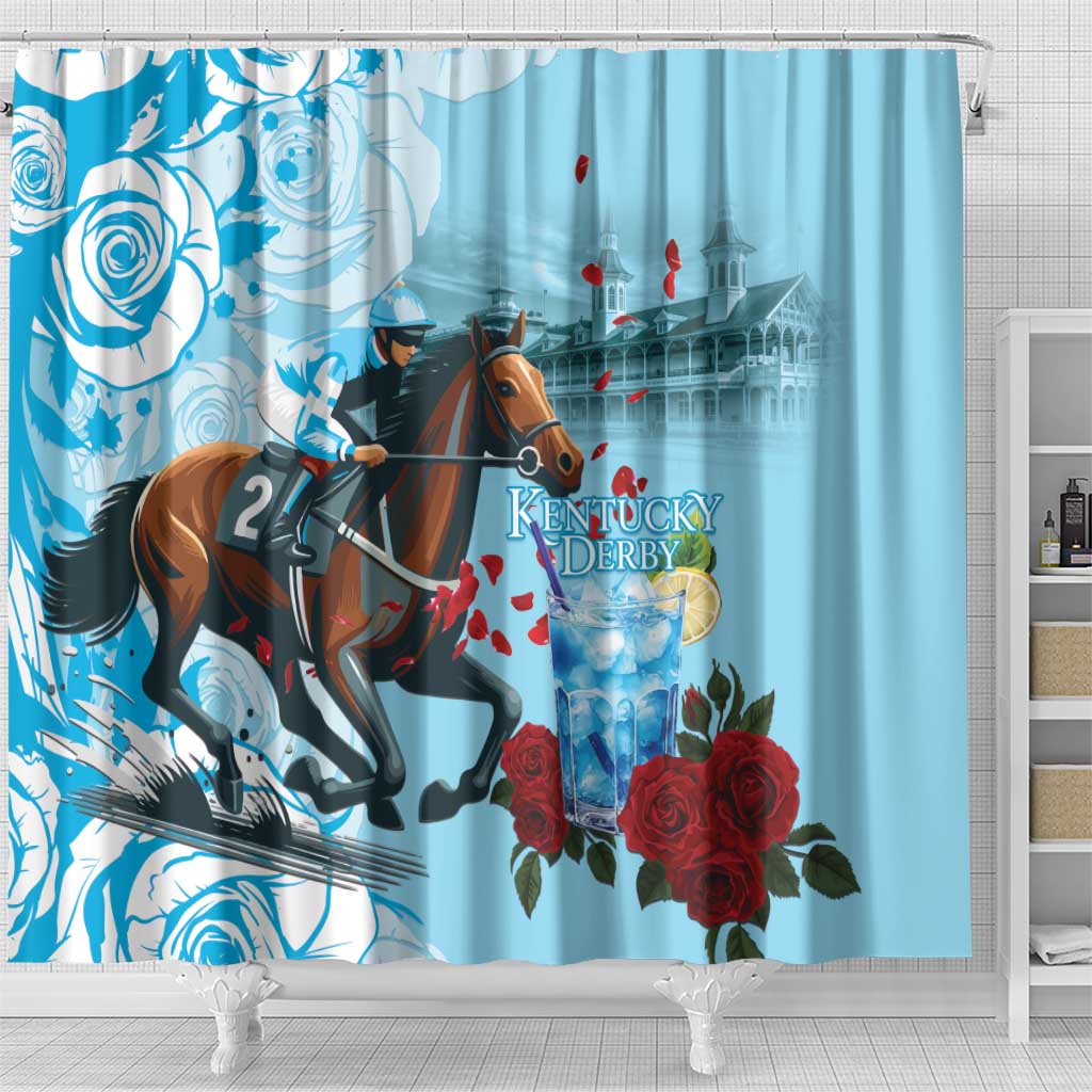 Kentucky Horse Racing Shower Curtain Churchill Downs Derby Blueberry Mint Julep Cocktail