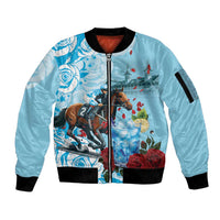 Kentucky Horse Racing Sleeve Zip Bomber Jacket Churchill Downs Derby Blueberry Mint Julep Cocktail