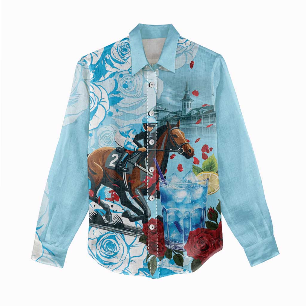 Kentucky Horse Racing Women Casual Shirt Churchill Downs Derby Blueberry Mint Julep Cocktail