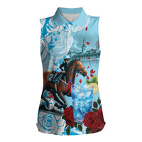 Kentucky Horse Racing Women Sleeveless Polo Shirt Churchill Downs Derby Blueberry Mint Julep Cocktail