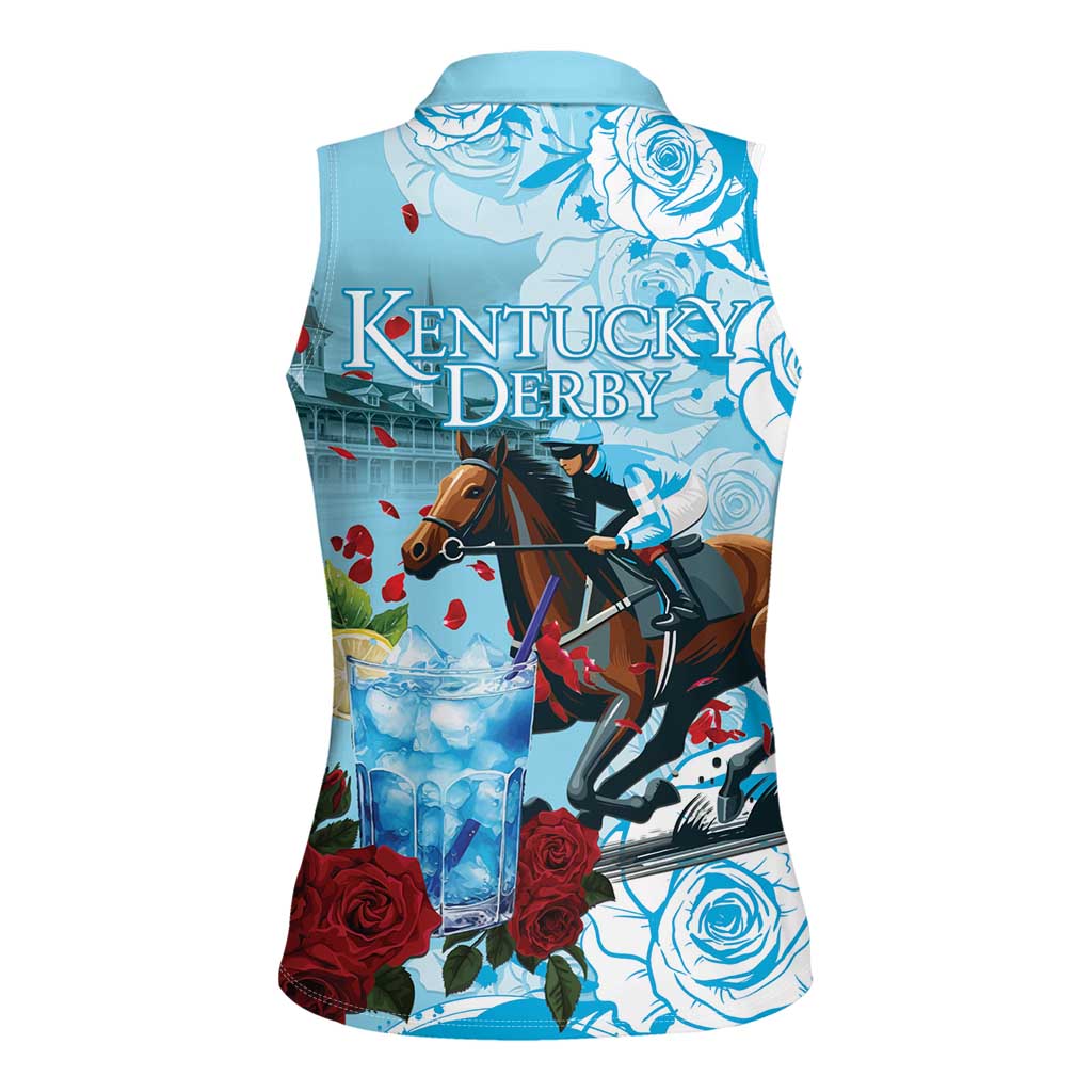 Kentucky Horse Racing Women Sleeveless Polo Shirt Churchill Downs Derby Blueberry Mint Julep Cocktail