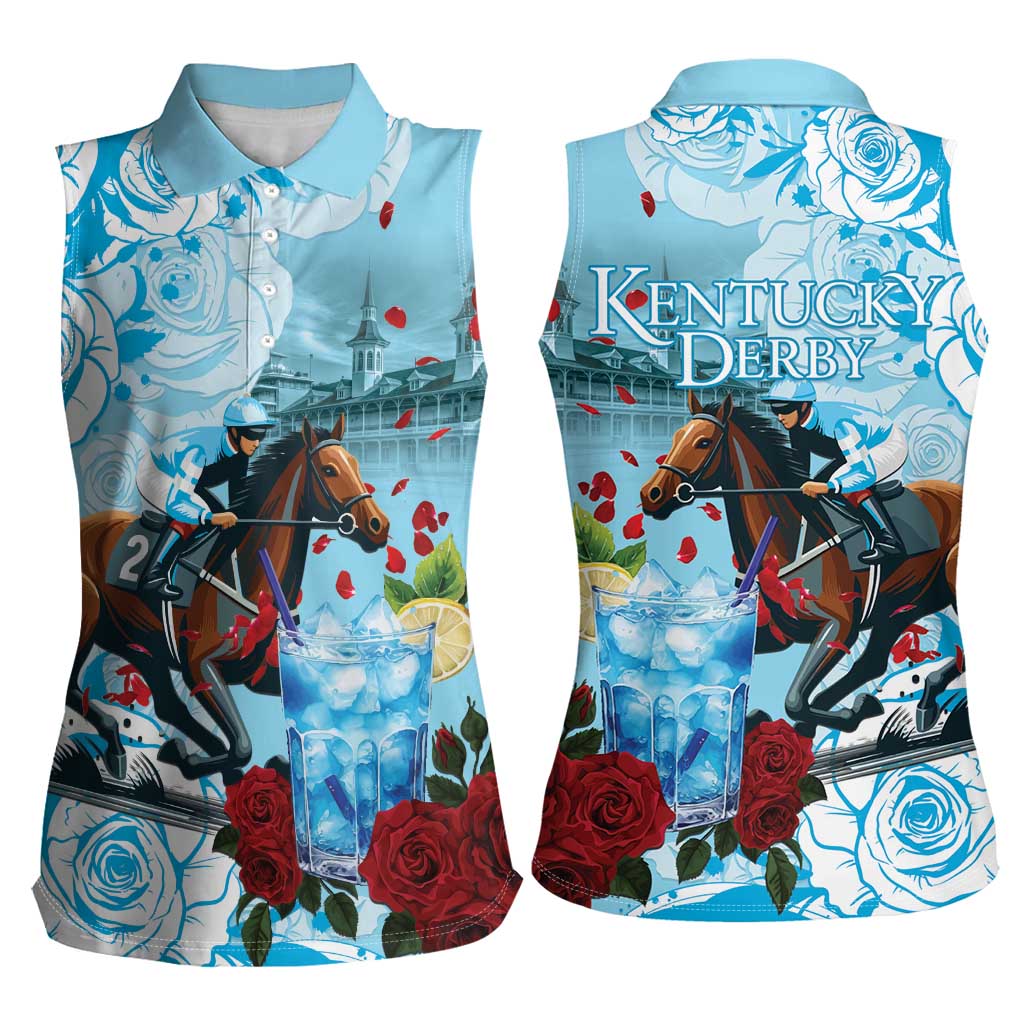 Kentucky Horse Racing Women Sleeveless Polo Shirt Churchill Downs Derby Blueberry Mint Julep Cocktail