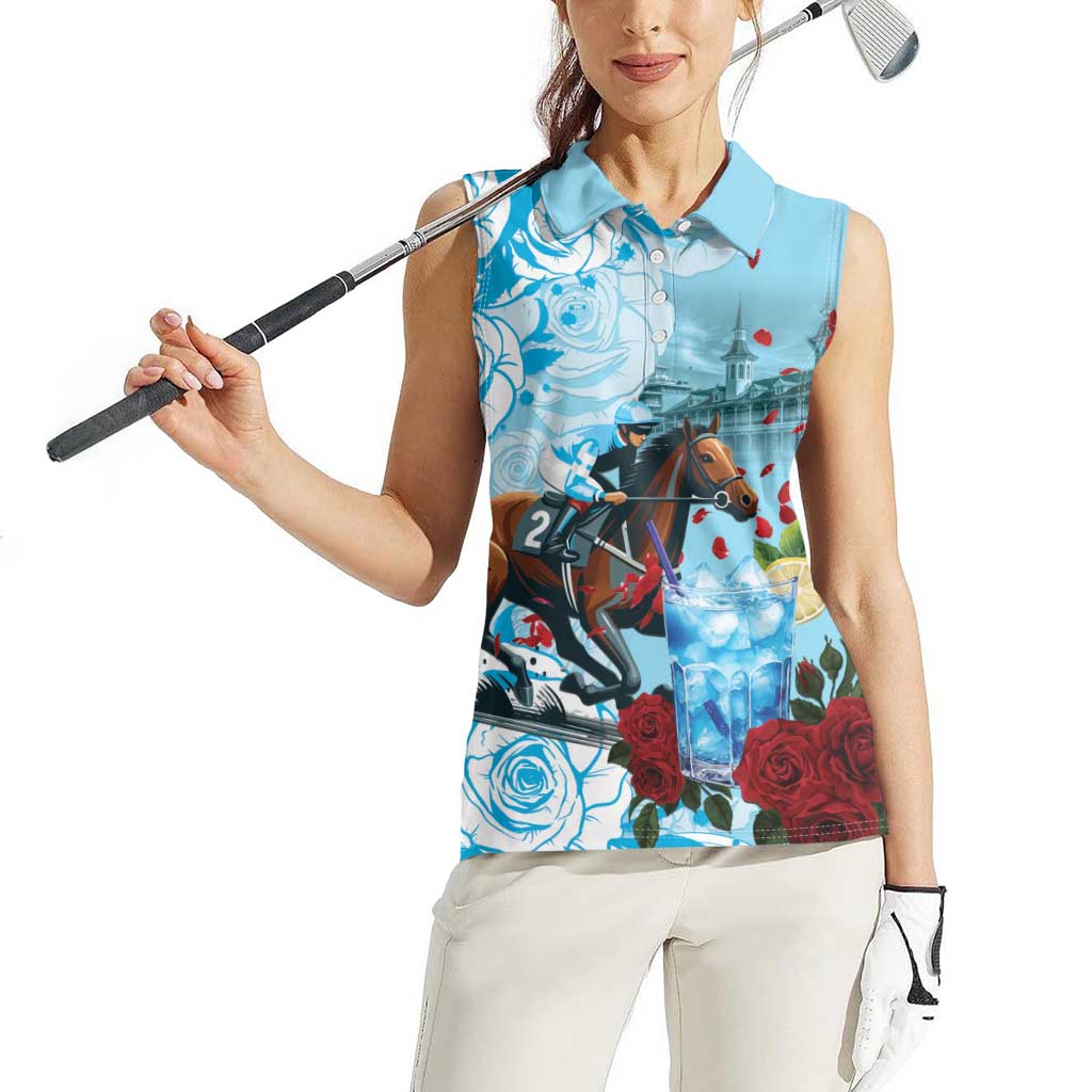 Kentucky Horse Racing Women Sleeveless Polo Shirt Churchill Downs Derby Blueberry Mint Julep Cocktail