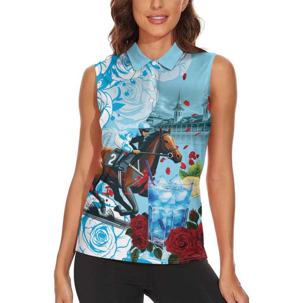 Kentucky Horse Racing Women Sleeveless Polo Shirt Churchill Downs Derby Blueberry Mint Julep Cocktail