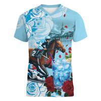 Kentucky Horse Racing Women V-Neck T-Shirt Churchill Downs Derby Blueberry Mint Julep Cocktail