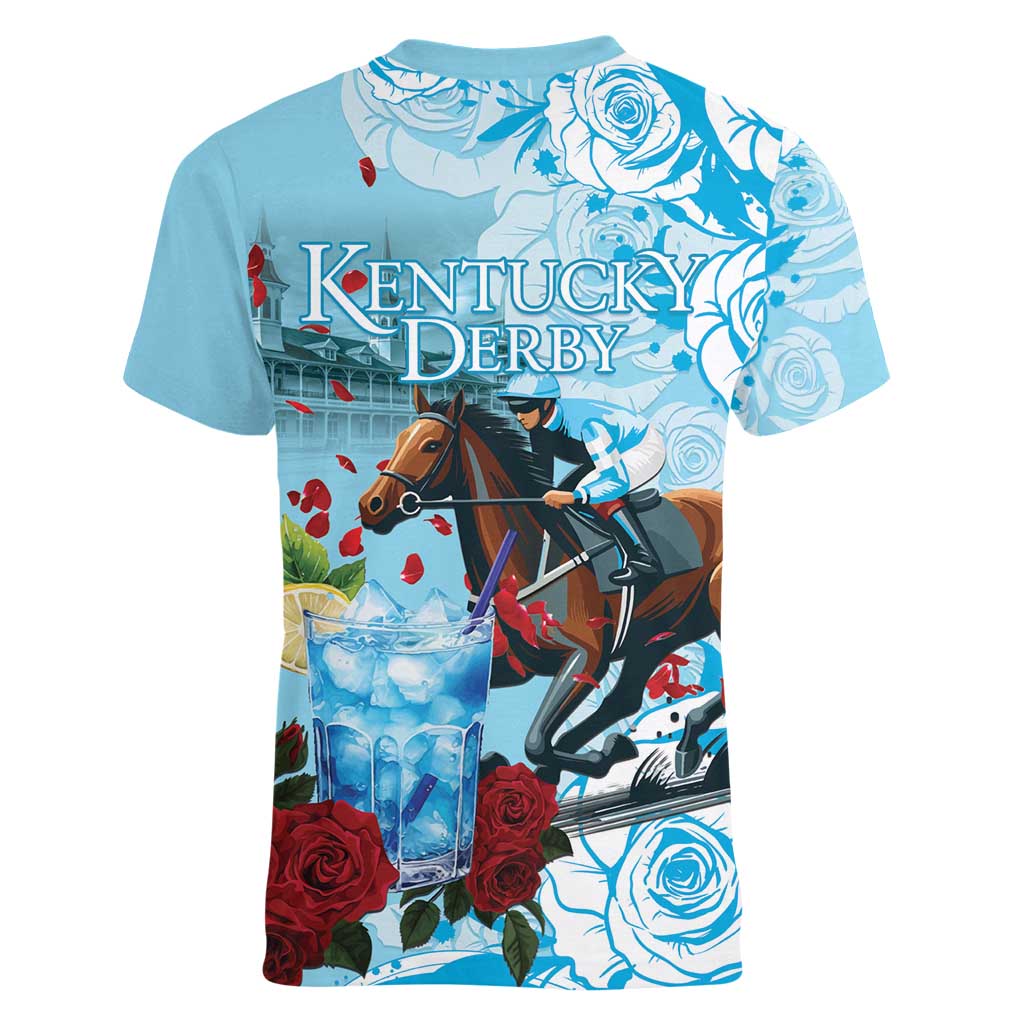 Kentucky Horse Racing Women V-Neck T-Shirt Churchill Downs Derby Blueberry Mint Julep Cocktail