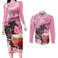 Kentucky Horse Racing Couples Matching Long Sleeve Bodycon Dress and Long Sleeve Button Shirt Churchill Downs Derby Strawberry Mint Julep Cocktail