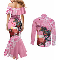 Kentucky Horse Racing Couples Matching Mermaid Dress and Long Sleeve Button Shirt Churchill Downs Derby Strawberry Mint Julep Cocktail