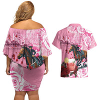 Kentucky Horse Racing Couples Matching Off Shoulder Short Dress and Hawaiian Shirt Churchill Downs Derby Strawberry Mint Julep Cocktail