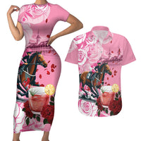 Kentucky Horse Racing Couples Matching Short Sleeve Bodycon Dress and Hawaiian Shirt Churchill Downs Derby Strawberry Mint Julep Cocktail