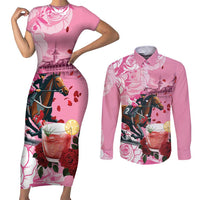 Kentucky Horse Racing Couples Matching Short Sleeve Bodycon Dress and Long Sleeve Button Shirt Churchill Downs Derby Strawberry Mint Julep Cocktail